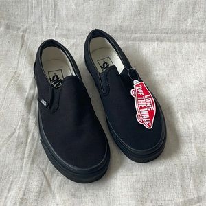 Vans. Brand new. Classic slip on. Black. Size US men 5.0 US woman 6.5